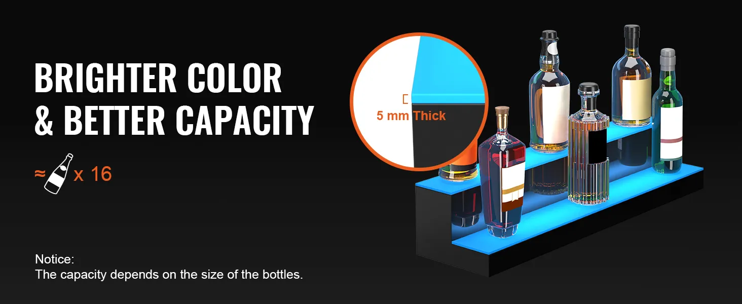 Exhibidor de botellas de licor LED VEVOR con colores más brillantes, mejor capacidad para aproximadamente 16 botellas.