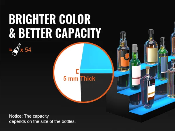 Exhibidor de botellas de licor LED VEVOR con capacidad para 54 botellas, con colores más brillantes y mejor capacidad, 5 mm de espesor.