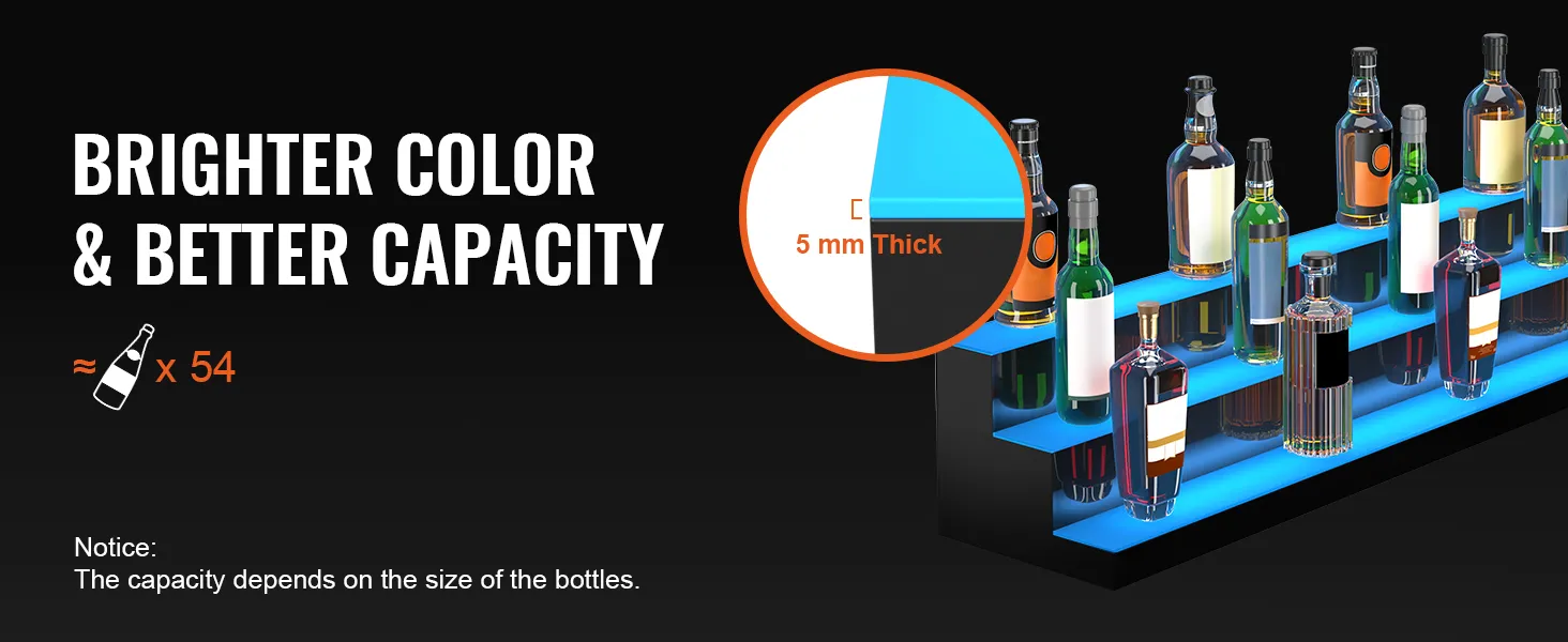 Exhibidor de botellas de licor LED VEVOR con capacidad para 54 botellas, con colores más brillantes y mejor capacidad, 5 mm de espesor.