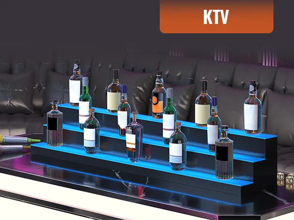 Exhibición de botellas de licor LED VEVOR con varias botellas en un elegante entorno de salón de KTV.