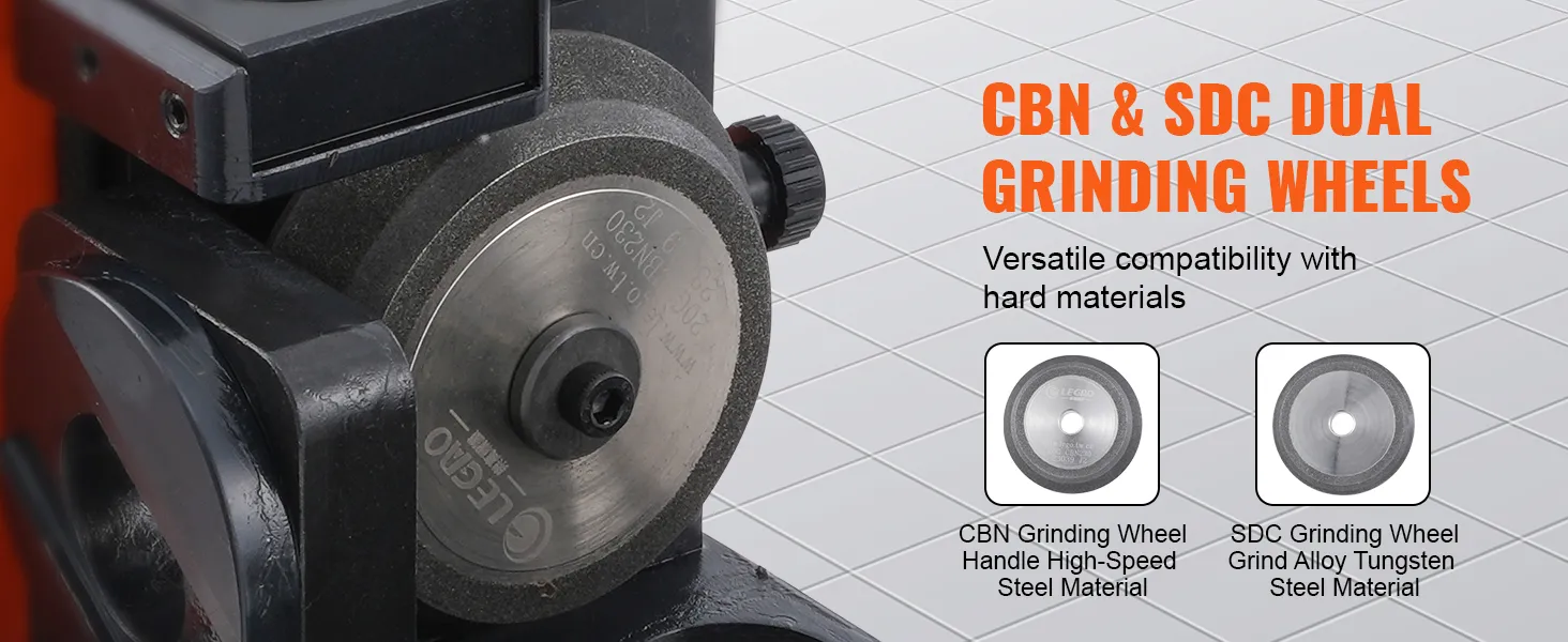 Affilatrice per punte da trapano VEVOR con doppie mole CBN e SDC per un'affilatura versatile di materiali duri.