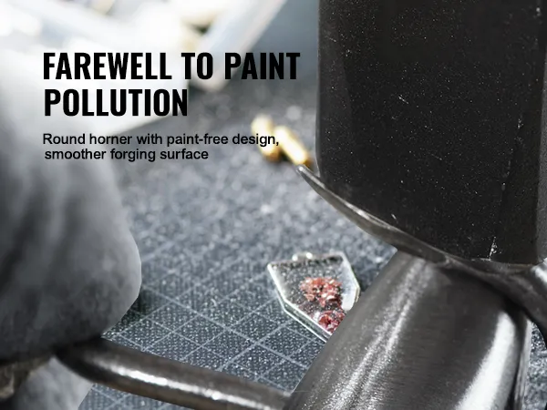 VEVOR anvil close-up with round horn and paint-free design for a smoother forging surface.