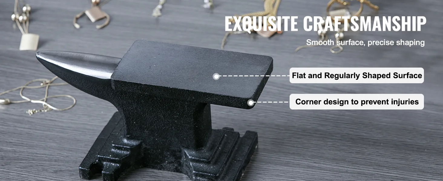 VEVOR anvil with smooth surface and rounded corners on a grey workbench, surrounded by jewelry tools.