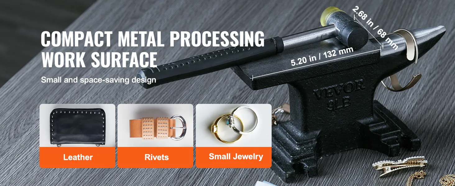 VEVOR anvil featuring compact work surface for leather, rivets, and small jewelry processing.