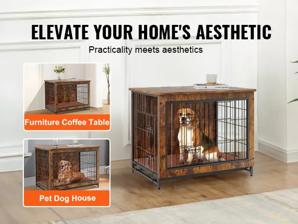 VEVOR dog crate furniture, a multi-functional pet dog house and furniture coffee table.