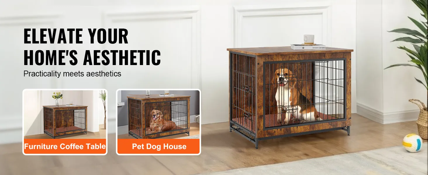 VEVOR dog crate furniture, a multi-functional pet dog house and furniture coffee table.