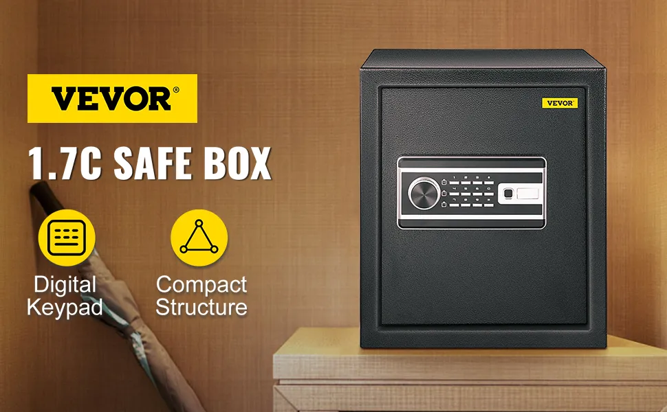 Caja de seguridad con huella dactilar VEVOR con teclado digital y estructura compacta de 1,7 c.