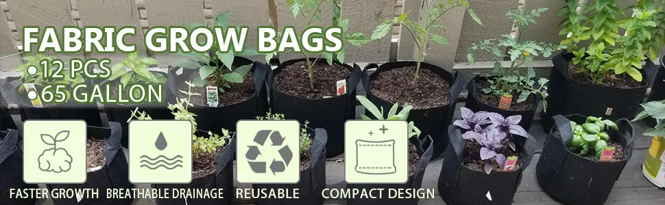 Bolsa de cultivo de plantas VEVOR, 12 piezas, 65 galones, drenaje transpirable, reutilizable, diseño compacto