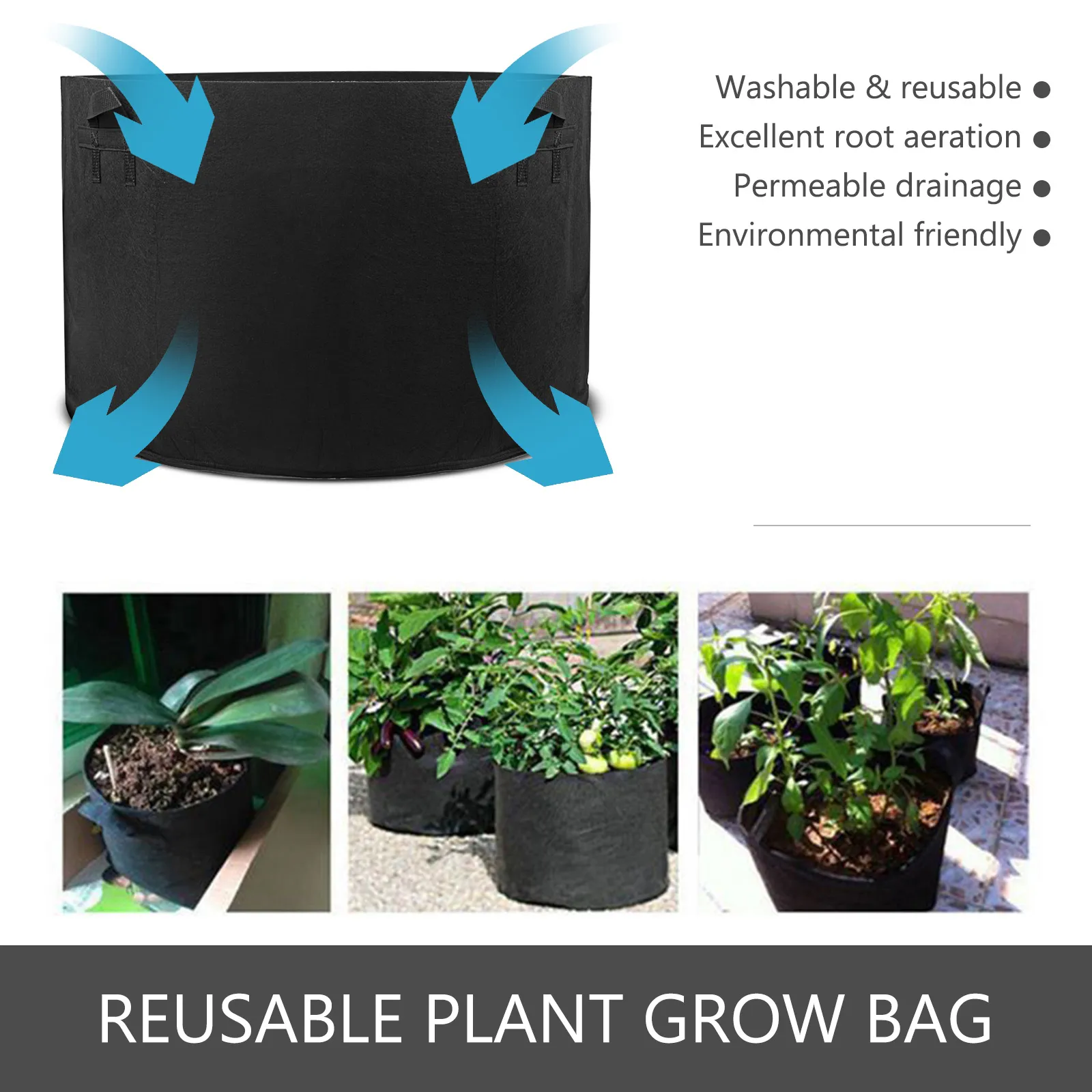 Bolsa de cultivo de plantas VEVOR con excelente aireación de raíces y drenaje permeable.