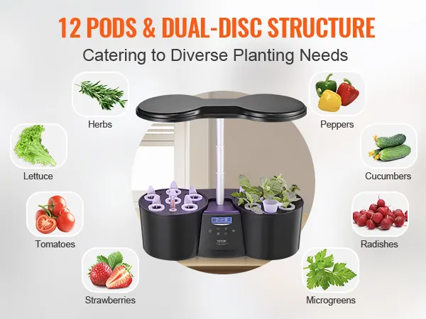 Sistema hidropónico VEVOR con 12 módulos, para cultivar lechuga, hierbas, tomates, fresas y más.