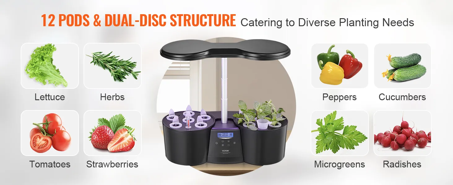 Sistema hidropónico VEVOR con 12 módulos, para cultivar lechuga, hierbas, tomates, fresas y más.