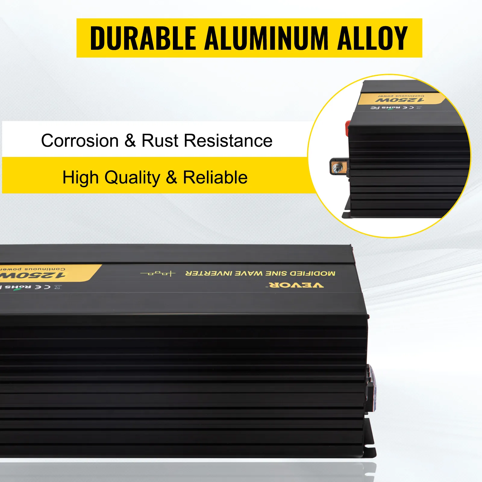 Inversor de corriente VEVOR con aleación de aluminio duradera, resistencia a la corrosión, alta calidad.