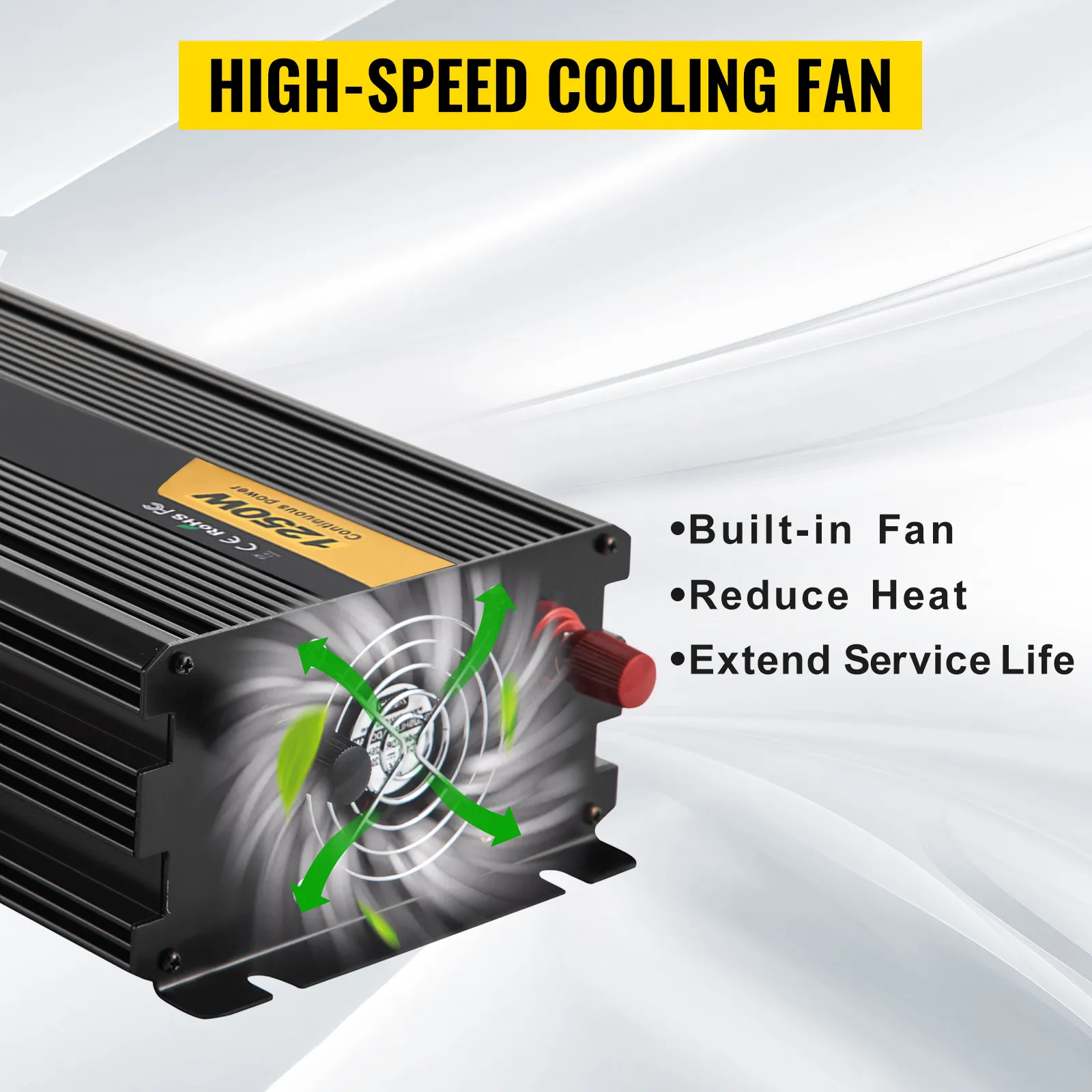 Inversor de corriente VEVOR con ventilador de enfriamiento de alta velocidad, ventilador incorporado para reducir el calor y extender la vida útil.