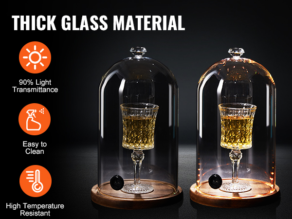 VEVOR Smoking Cloche, 6.9 inch Glass Dome Cover with Wooden Base