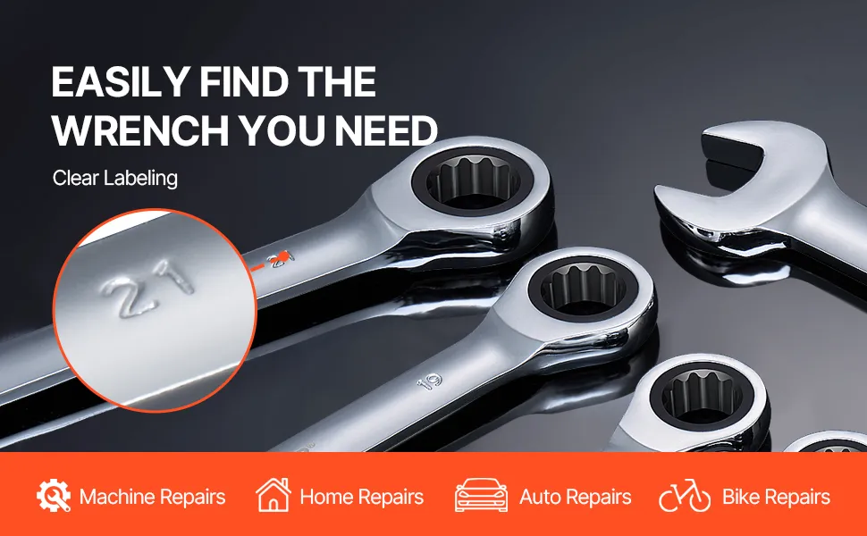 VEVOR Combination Wrench Set 16-Piece Metric 8 mm to 24 mm with Organizer Rack