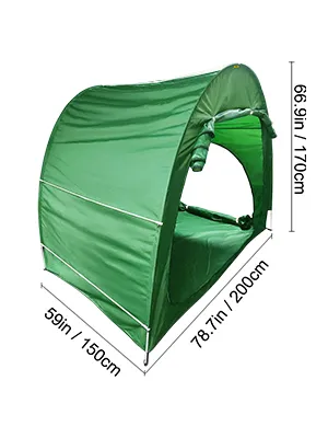 Funda para bicicleta VEVOR verde, dimensiones: 78,7 pulgadas x 59 pulgadas x 66,9 pulgadas.