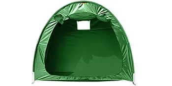 Funda para bicicleta VEVOR verde con la parte frontal abierta y una pequeña ventana cuadrada en la parte superior.