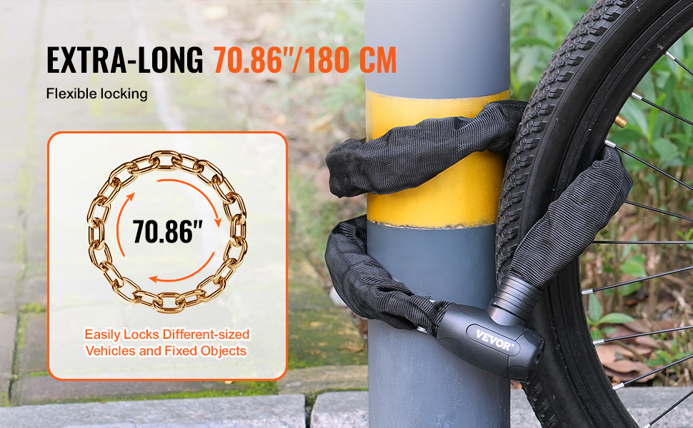 VEVOR Bike Chain Lock, 5.91 Ft Combination Bicycle Chain Lock with