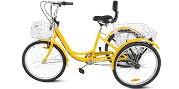 yellow VEVOR adult tricycle with large rear basket and front carrier.