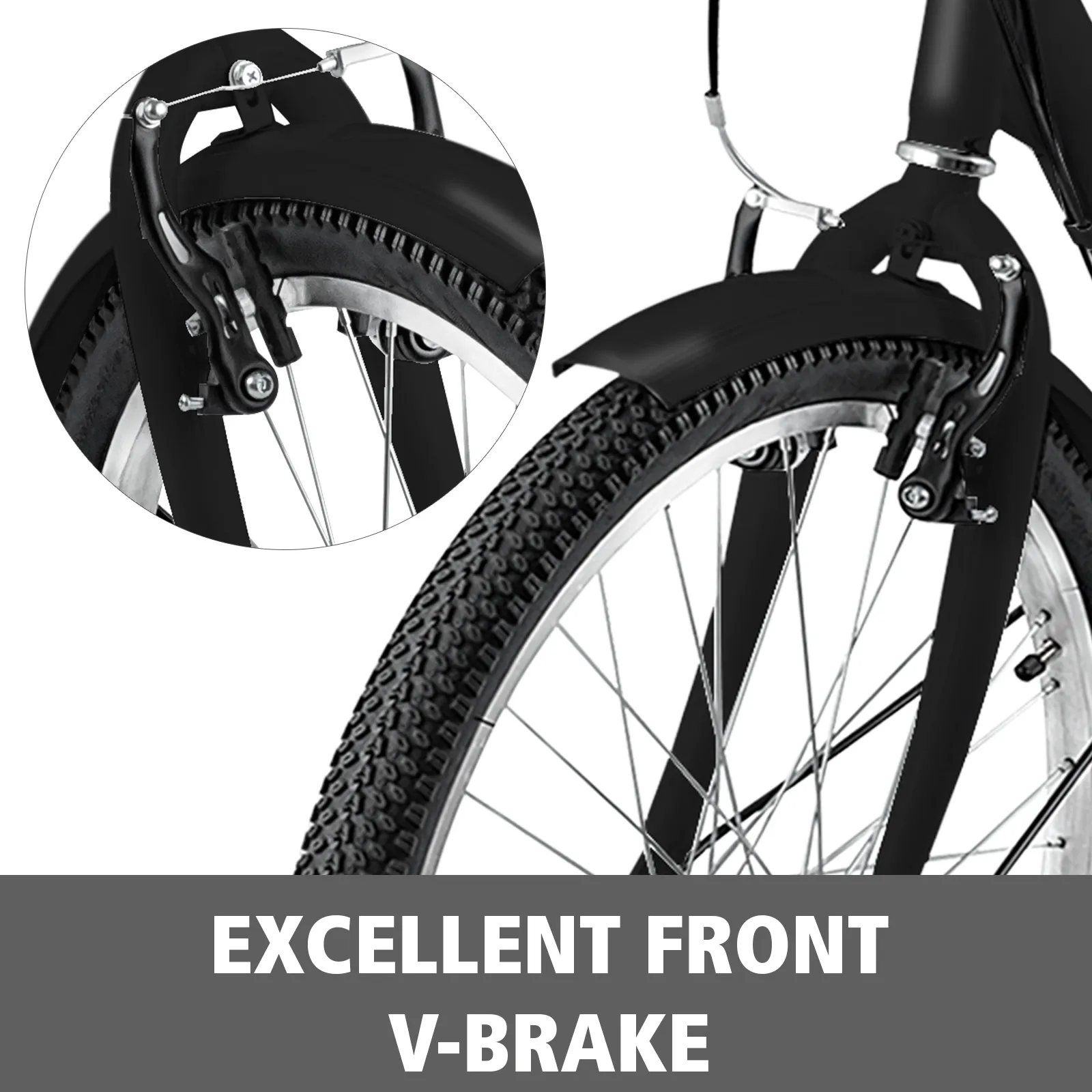 Triciclo para adultos VEVOR con un excelente freno V-brake delantero para una potencia de frenado superior.