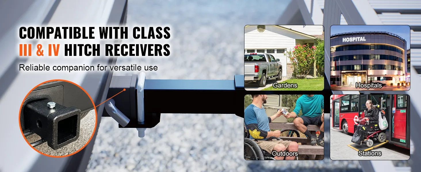VEVOR hitch mount cargo carrier compatible with class iii & iv hitch receivers for versatile use.