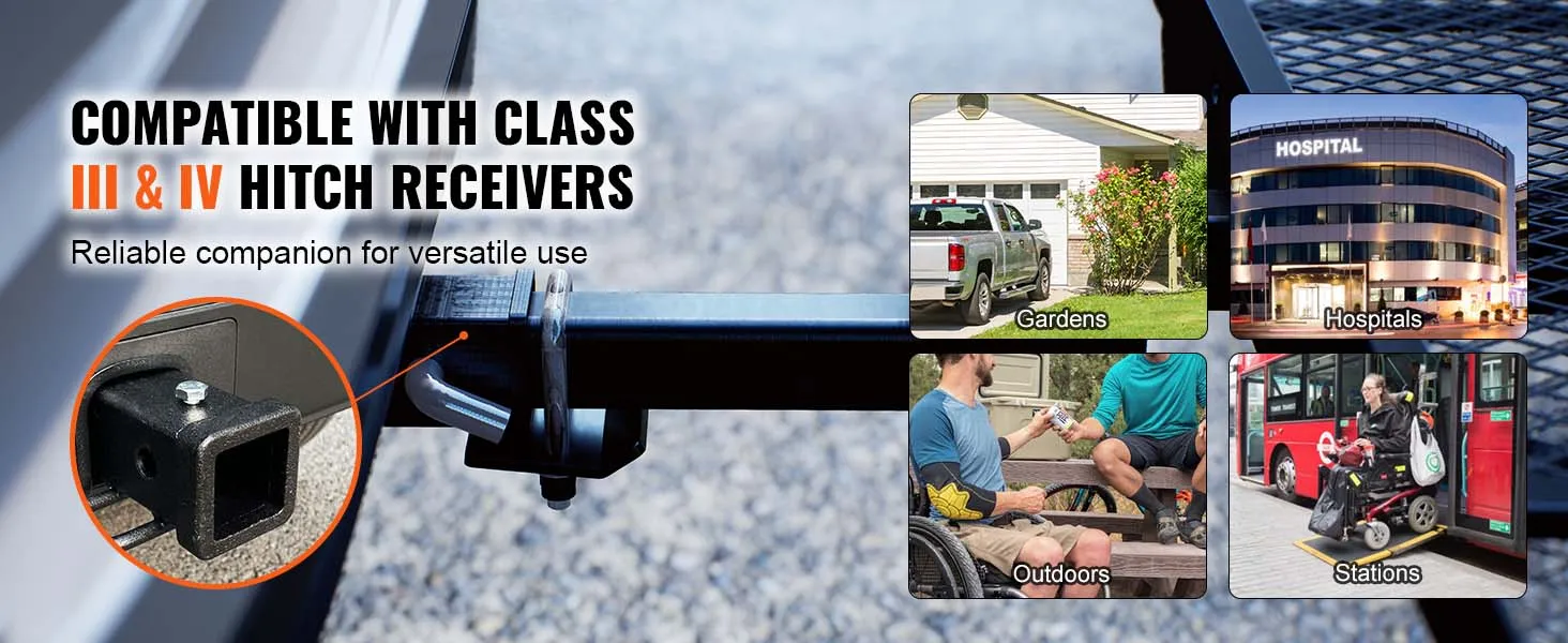 VEVOR hitch mount cargo carrier compatible with class iii & iv hitch receivers for versatile use in gardens, hospitals, outdoors