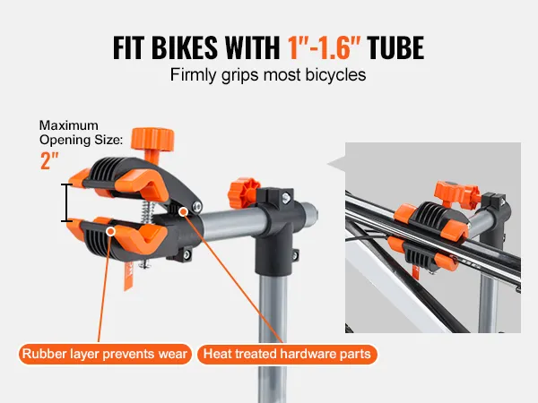 Supporto per riparazione bici VEVOR adatto per tubi da 1"-1,6", apertura massima 2", strati di gomma, parti trattate termicamente.