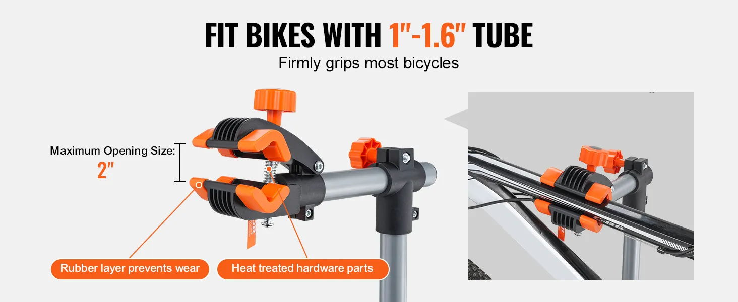 Supporto per riparazione bici VEVOR adatto per tubi da 1"-1,6", apertura massima 2", strati di gomma, parti trattate termicamente.