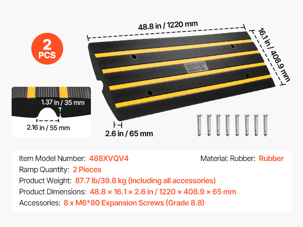 VEVOR Curb Ramp, 2 Pack, 2.6