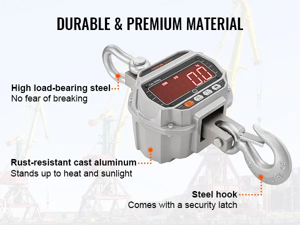 Báscula de grúa digital VEVOR con acero de alta capacidad de carga, aluminio fundido resistente a la oxidación y gancho de acero.