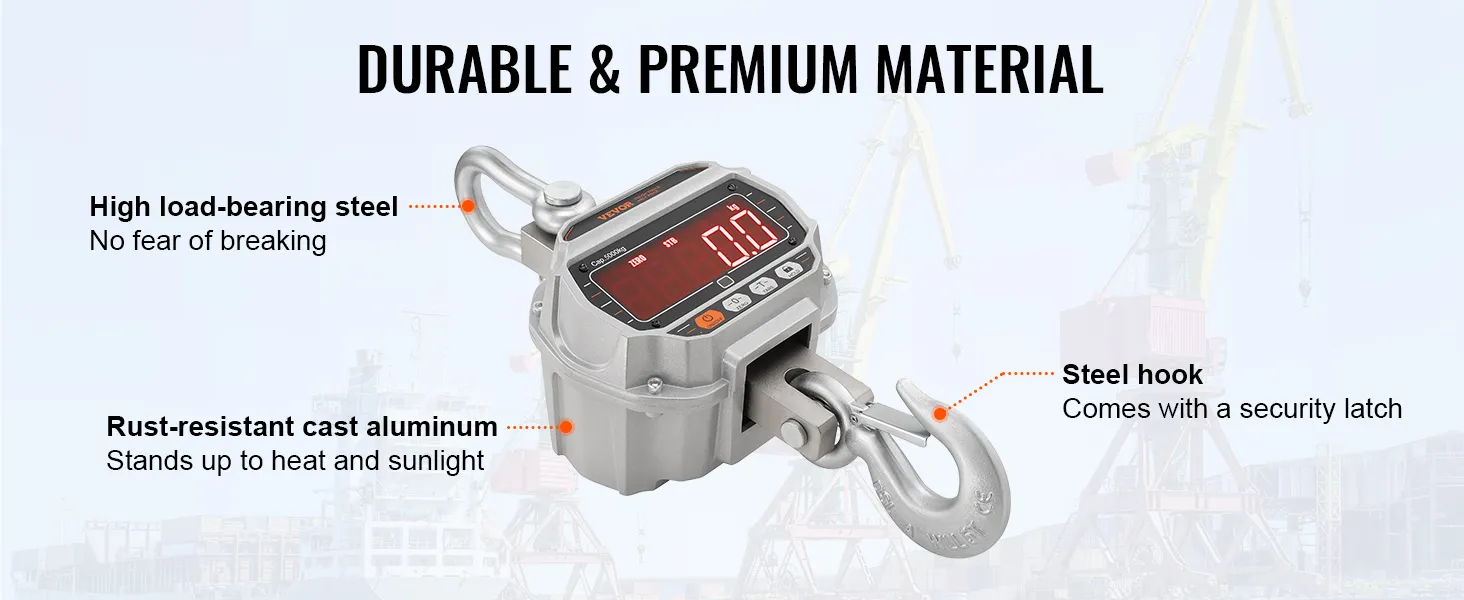 Báscula de grúa digital VEVOR con acero de alta capacidad de carga, aluminio fundido resistente a la oxidación y gancho de acero.
