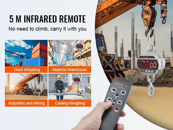 Báscula de grúa digital VEVOR con control remoto para pesaje de muelles, almacén de materiales y pesaje de piezas de fundición.