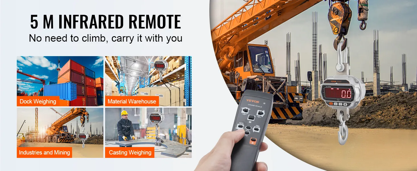 Báscula de grúa digital VEVOR con control remoto para pesaje de muelles, almacén de materiales y pesaje de piezas de fundición.