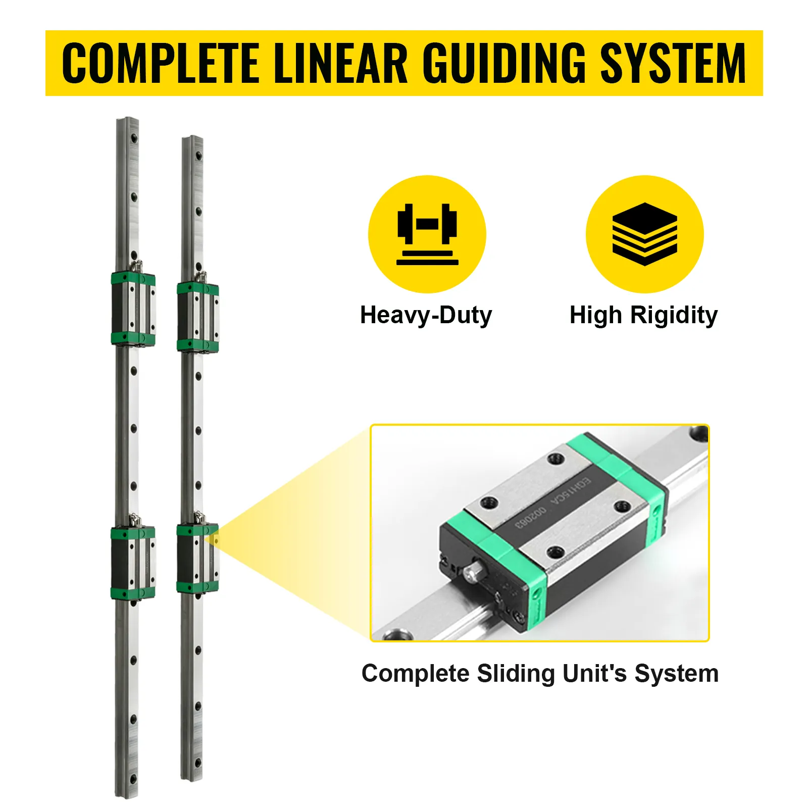 VEVOR linear rail kit showcasing heavy-duty and high rigidity features.