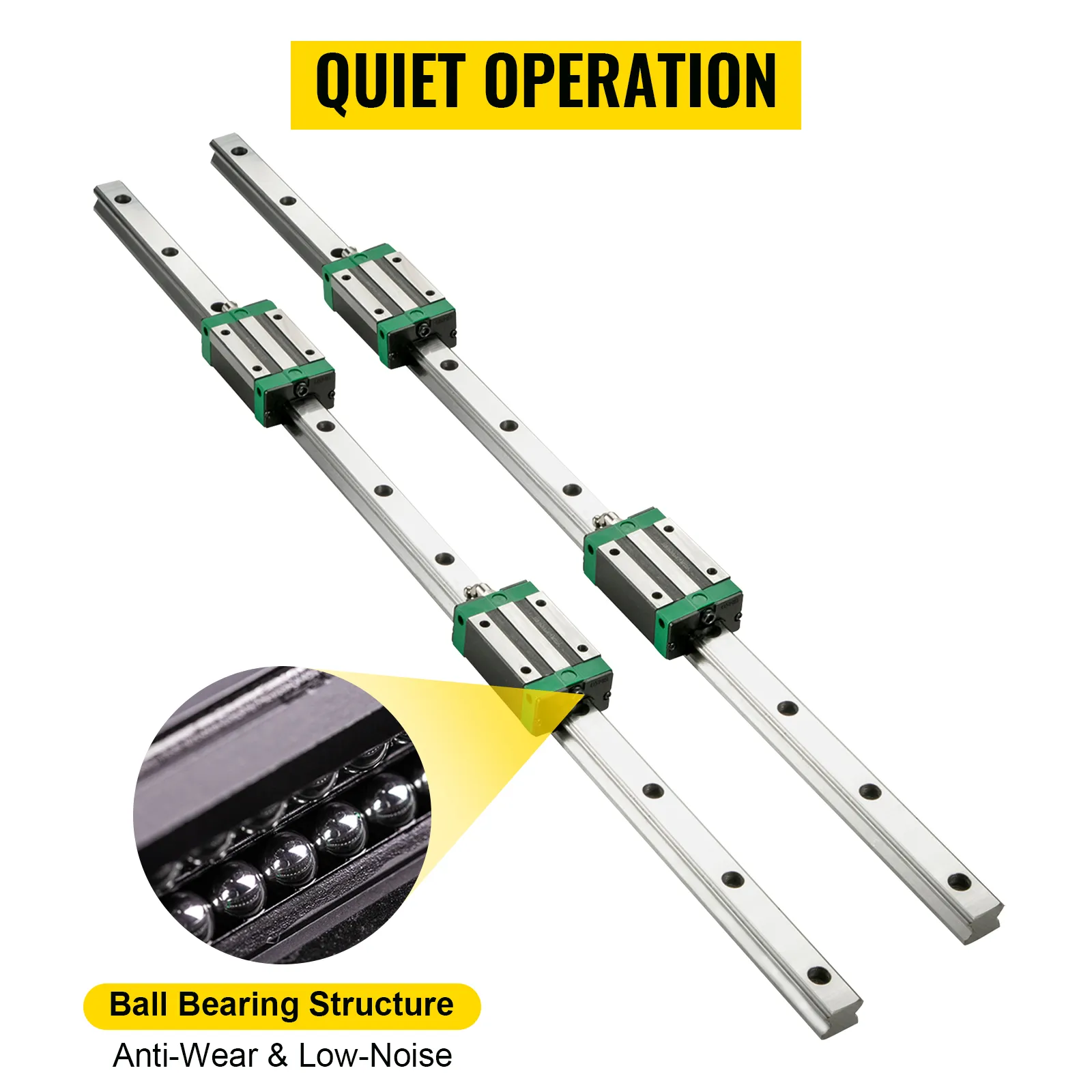 VEVOR linear rail kit with ball bearing structure for anti-wear and low-noise quiet operation.