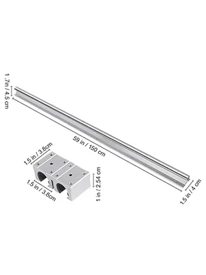 VEVOR linear rail with measurements detailed for length, width, and blocks.
