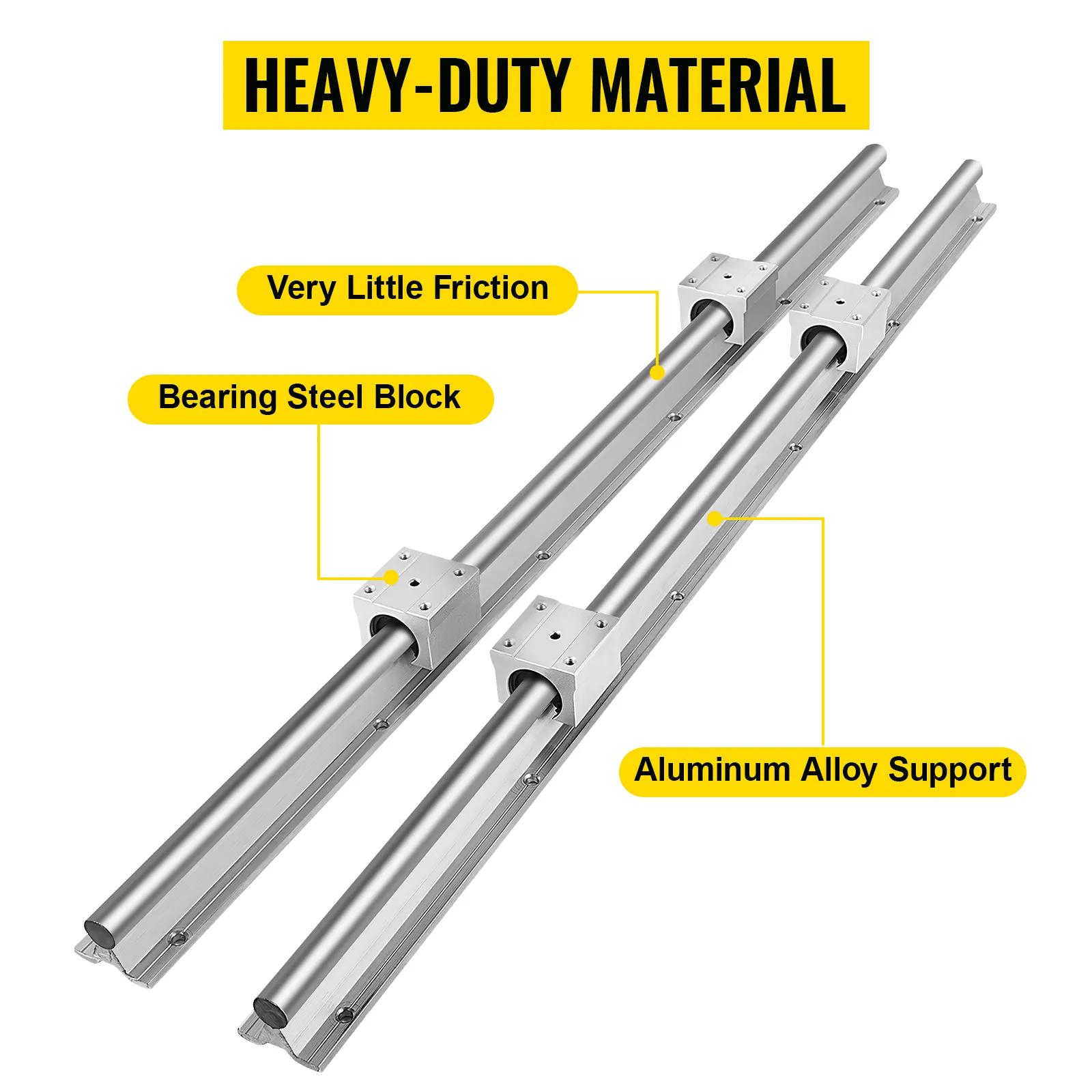 VEVOR linear rail with heavy-duty material, aluminum alloy support, and bearing steel block.