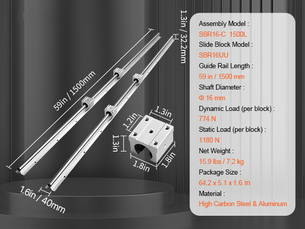 Rails Linéaires SBR16 1500mm – 2 Rails + 4 Blocs, Pour Machines CNC Et Automatisation - 5