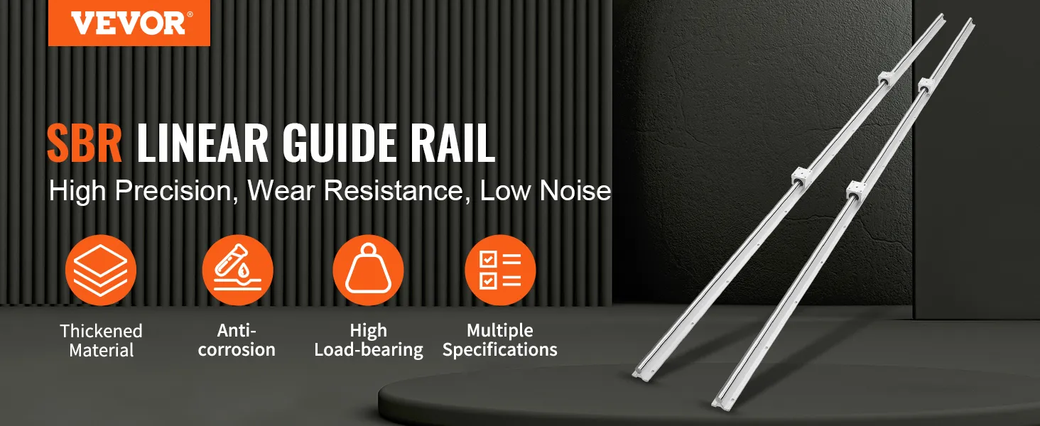 VEVOR linear guide rails: high precision, wear resistance, low noise, thickened material, anti-corrosion.