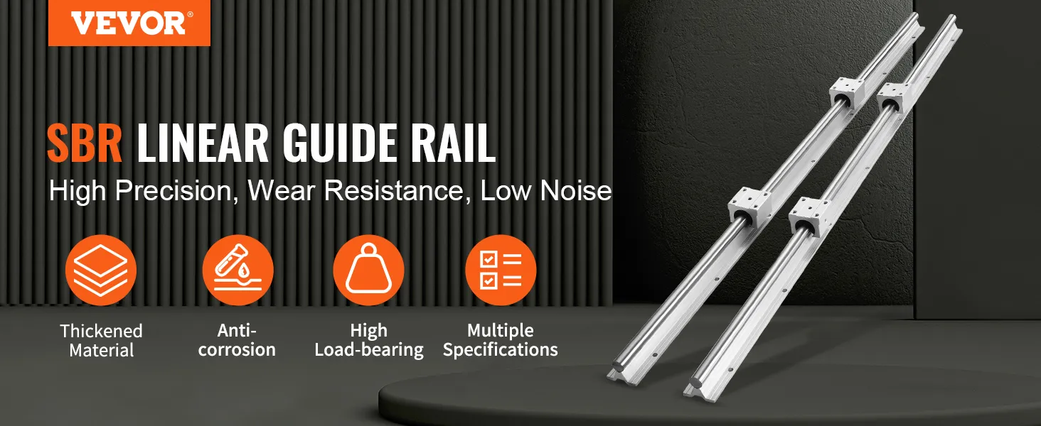 VEVOR sbr linear guide rail set with high precision, wear resistance, low noise, and anti-corrosion.