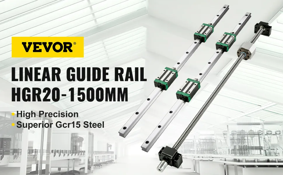 VEVOR linear guide rail kit hgr20-1500mm in industrial setting.