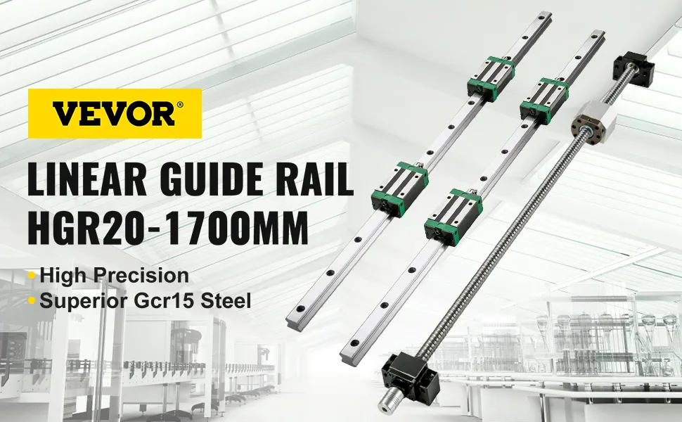 VEVOR linear guide rail hgr20-1700mm with high precision and gcr15 steel components.