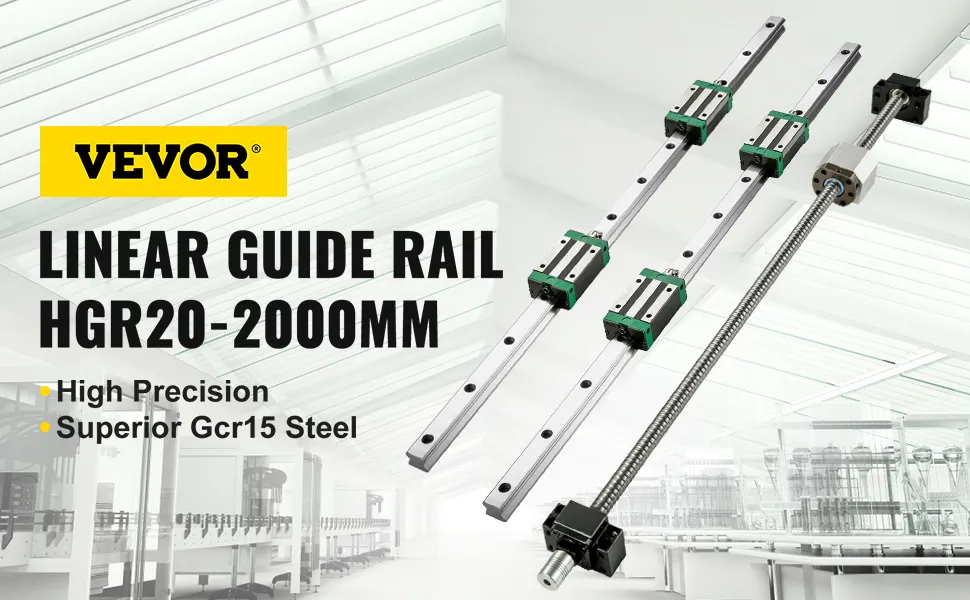 VEVOR linear guide rail hgr20-2000mm in industrial setting with high precision benefits.