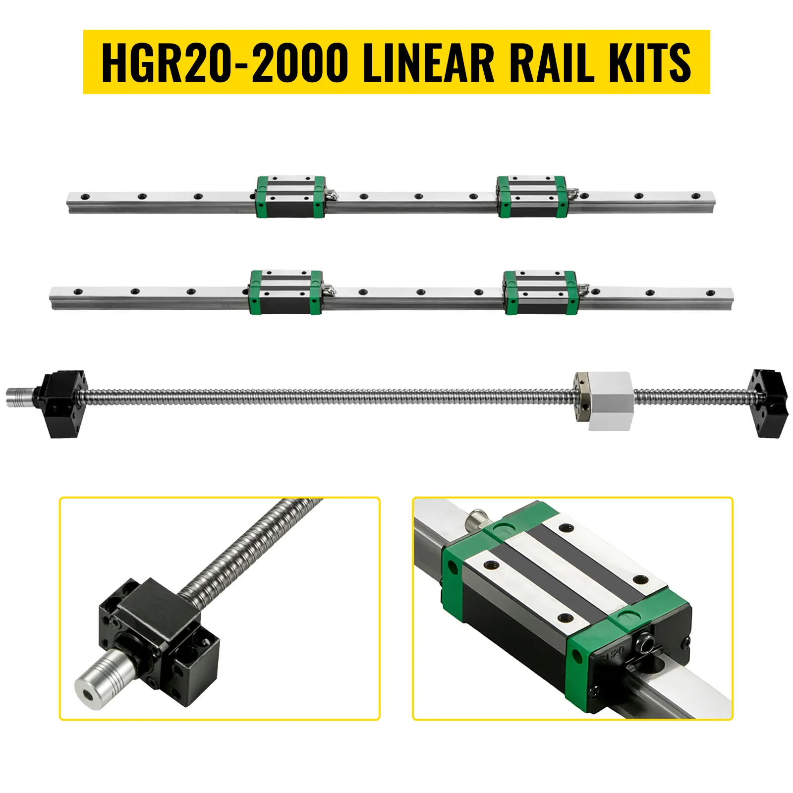 hgr20-2000 linear rail kits with VEVOR linear guide rail and ball screw components.