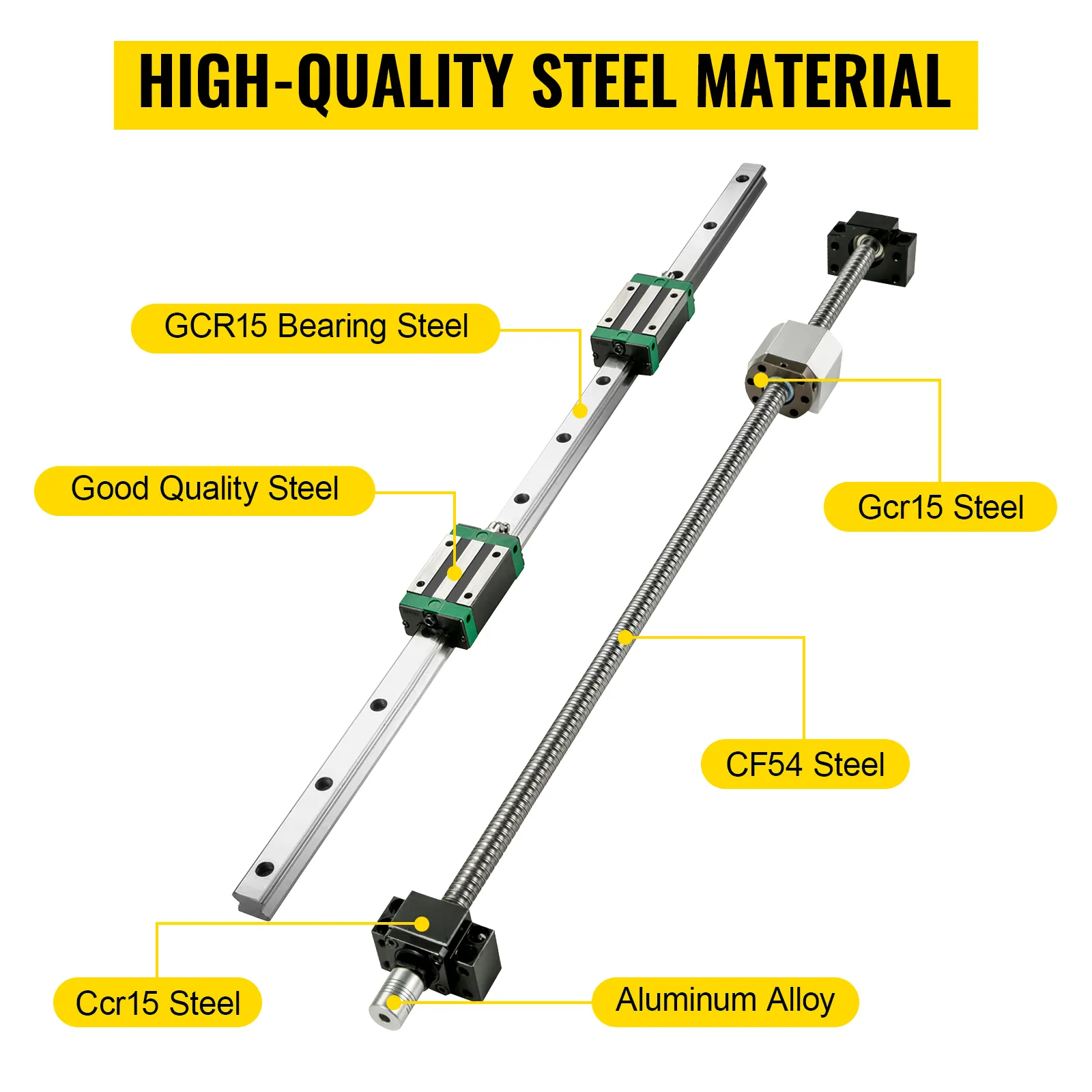 high-quality steel VEVOR linear guide rail made from gcr15, cf54, and aluminum alloy.