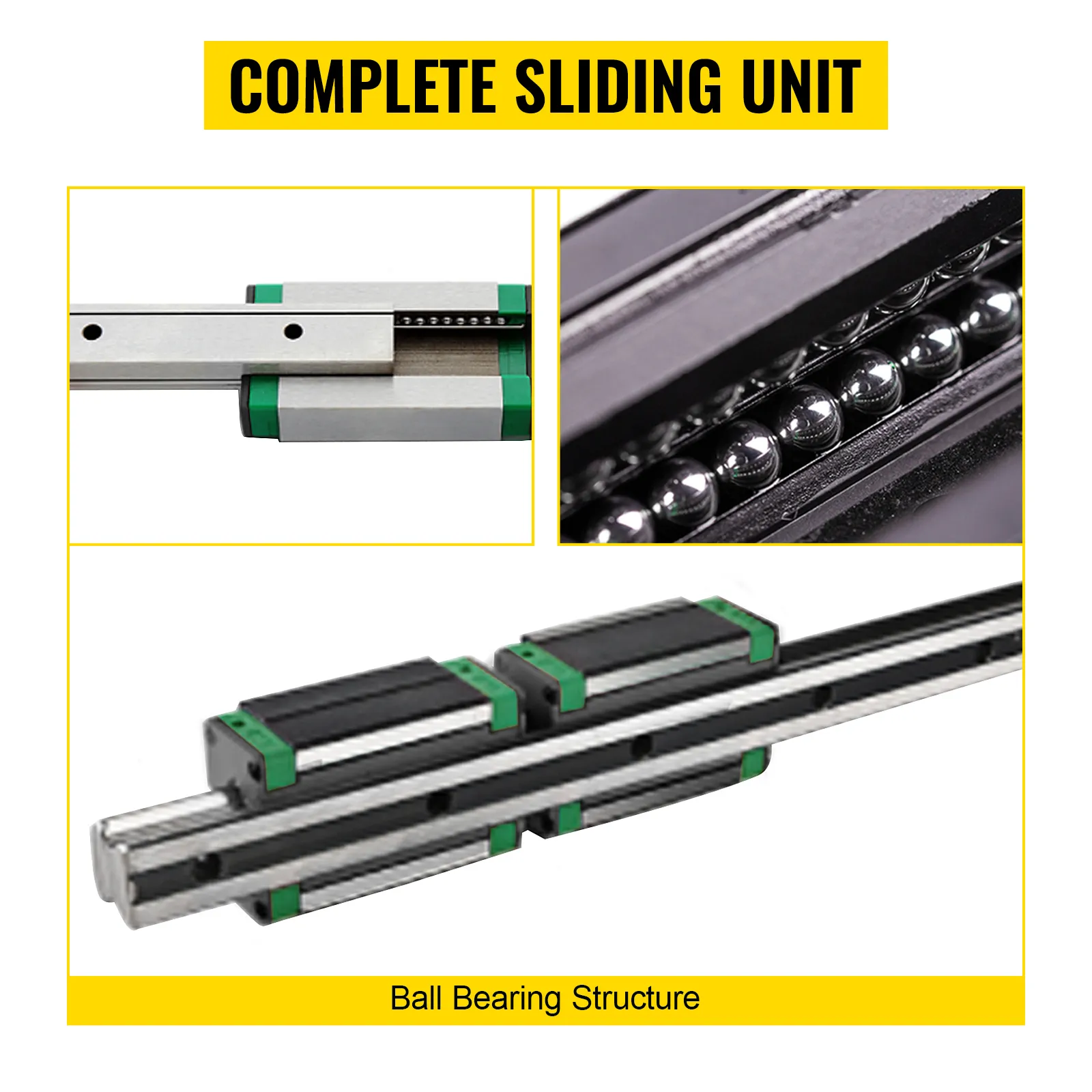 VEVOR linear guide rail with complete sliding unit and ball bearing structure.