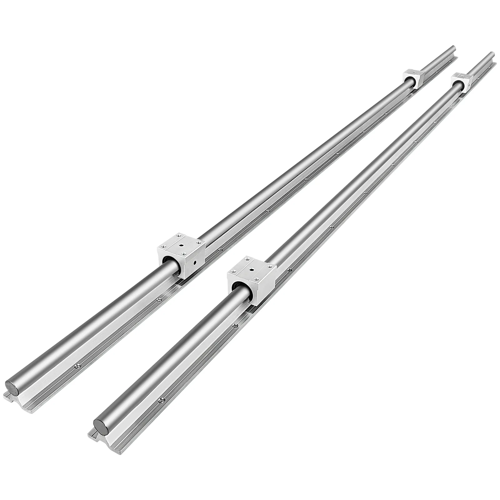 Juego de rieles lineales gemelos VEVOR con bloques deslizantes sobre varillas de acero inoxidable.