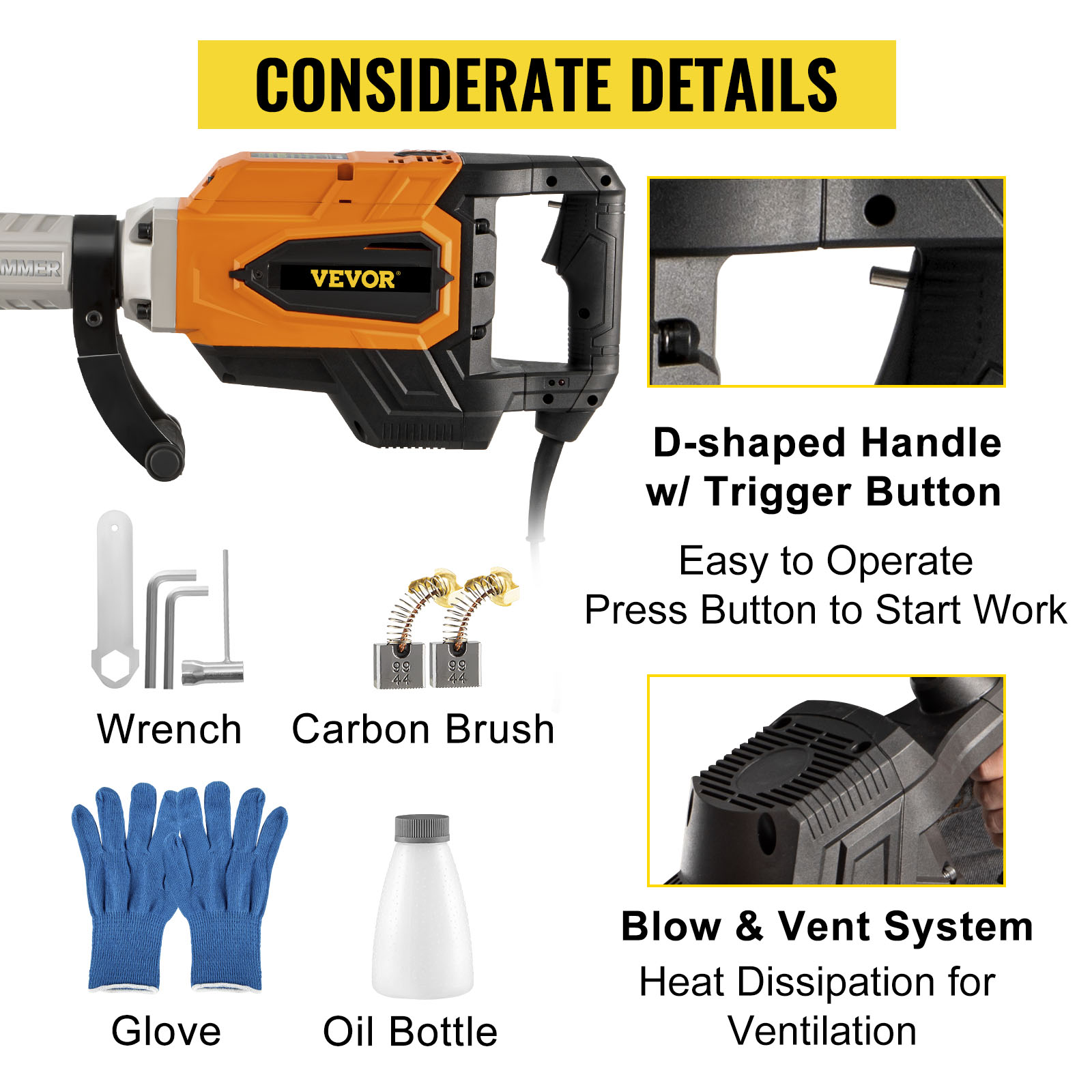VEVOR Demolition Jack Hammer, 4500W 1800BPM, 1-1/8