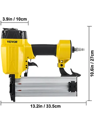 yellow and black VEVOR pneumatic concrete nailer, 10.6in height, 13.2in length, 3.9in width.