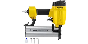yellow VEVOR pneumatic concrete nailer with accessories: oil bottle and hex wrenches.